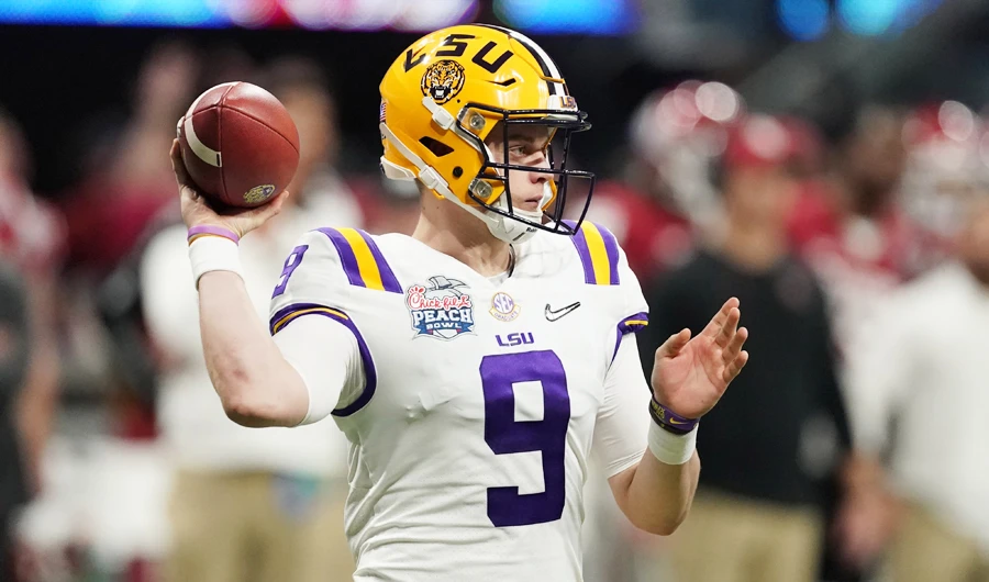LSU Tigers quarterback Joe Burrow throws a pass against the Oklahoma Sooners during their Peach Bowl college football playoff semifinal game. (Reuters)