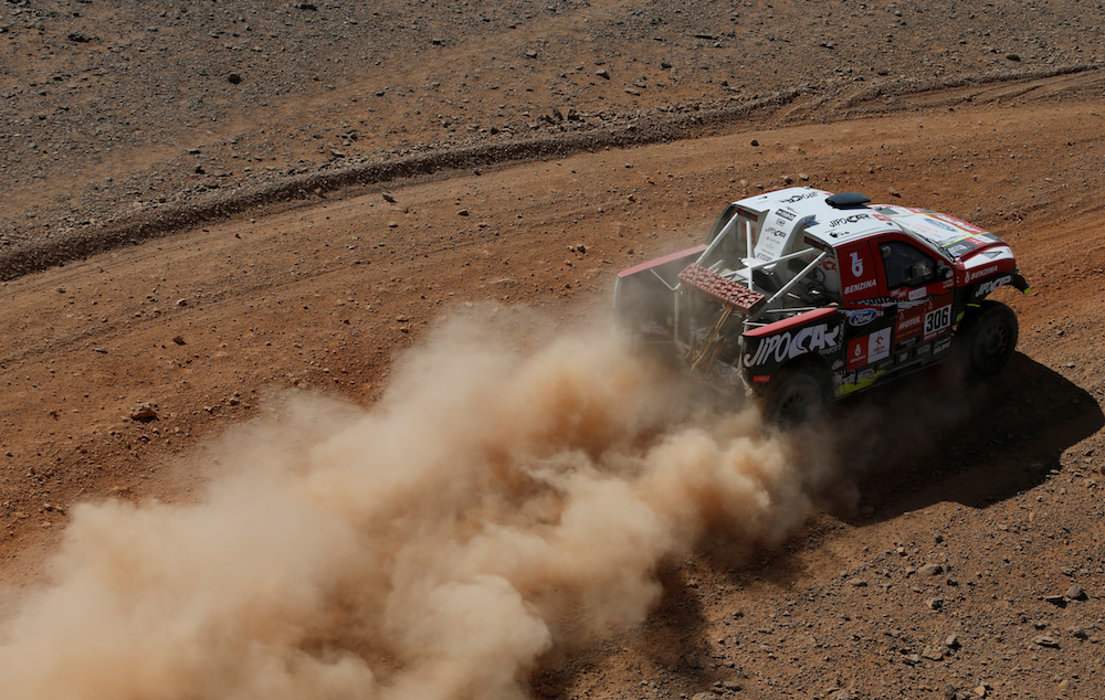 The second stage of the Dakar Rally wound its way from Al-Wajh to Neom on Monday. (Reuters)
