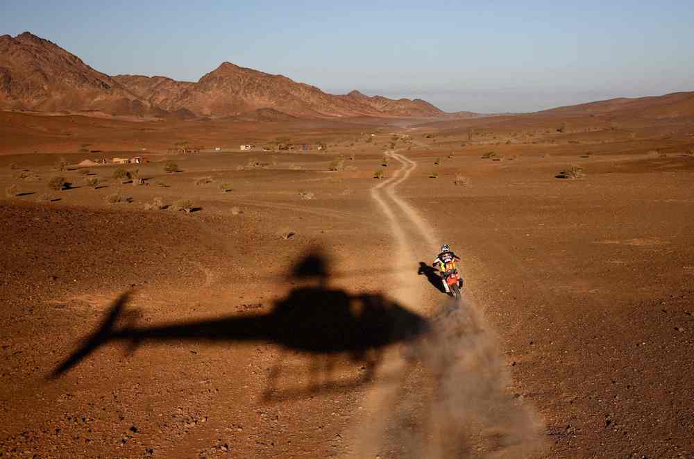 Red Bull KTM Factory Team's Matthias Walkner of Austria rides his KTM 450 Rally motorbike during the Stage 2 of the Dakar 2020 between Al-Wajh and Neom, Saudi Arabia. (AFP)