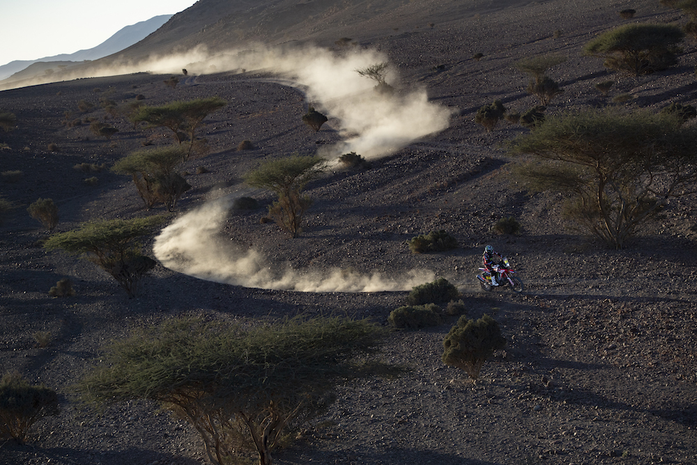 The second stage of the Dakar Rally wound its way from Al-Wajh to Neom on Monday. (Supplied: Dakar Rally)