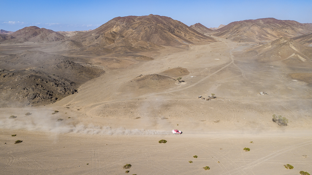 The second stage of the Dakar Rally wound its way from Al-Wajh to Neom on Monday. (Supplied: Dakar Rally)