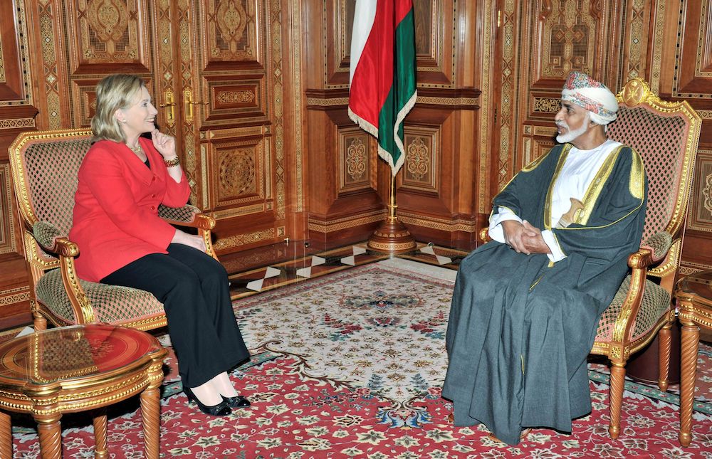 US Secretary of State Hillary Clinton meets with Sultan Qaboos at Bait Al-Baraka in Muscat in 2011. (Reuters/File)