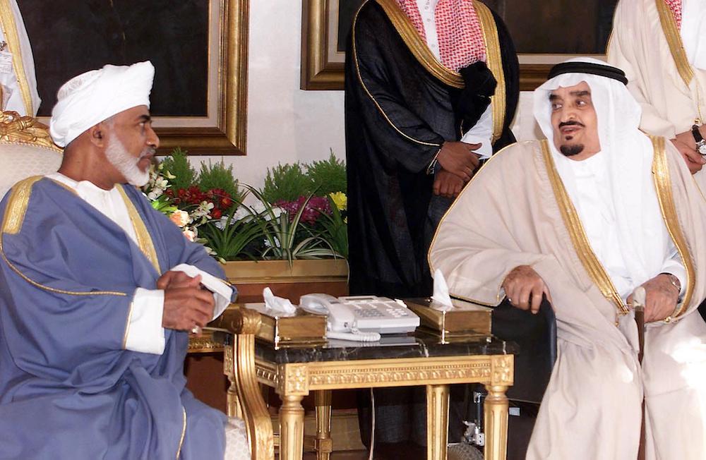 Sultan Qaboos with Saudi Arabia's late King Fahd during a visit to Riyadh in 1999. (AFP/File photo)