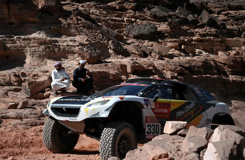 French driver Pierre Lachaume and co-driver Jean Michel Polato compete in Stage 8 of the Dakar 2020 around Wadi Ad-Dawasir. (AFP)