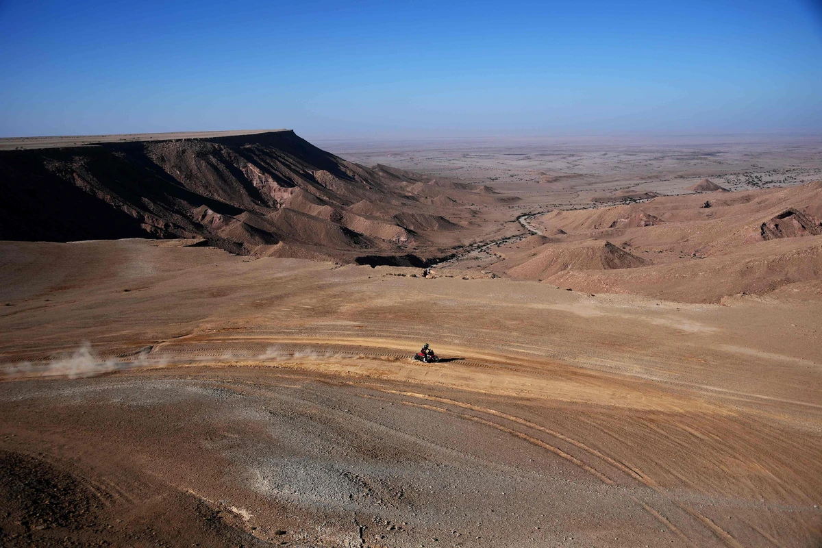 Honda's Spanish biker Joan Barreda Bort competes during the Stage 9 of the Dakar 2020 between Wadi Al Dawasir and Haradh, Saudi Arabia, on January 14, 2020. (AFP)
