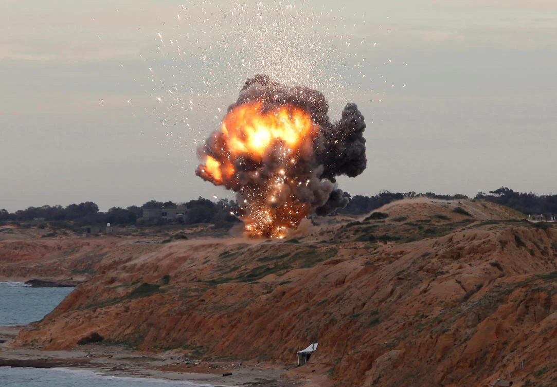 A MANPAD (Man-Portable Air Defiance Systems) missile is detonated along the shore facing the Firing Range, east of the Libyan capital Tripoli, on December 11, 2011. (File/Reuters)