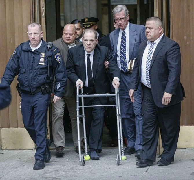 Harvey Weinstein leaves court on January 6, 2020 in New York City. Weinstein, a movie producer whose alleged sexual misconduct helped spark the #MeToo movement, pleaded not-guilty on five counts of rape and sexual assault against two unnamed women and faces a possible life sentence in prison. (AFP)