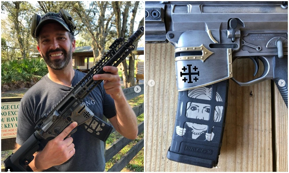 Donald Trump Jr. dodges fire after posing with crusader symbol assault rifle
