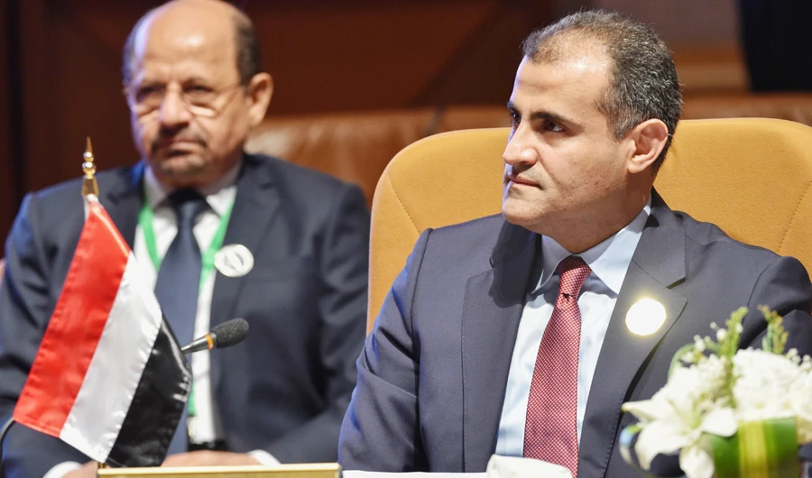 Yemen’s Minister of Foreign Affairs Mohammad Al-Hadhrami attends a meeting for top diplomats of Arab and African coastal states in Riyadh. (AFP)