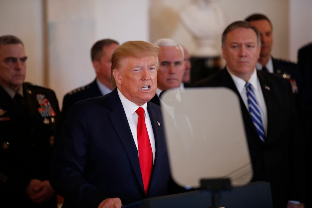 President Donald Trump addresses the nation from the White House on the ballistic missile strike that Iran launched against Iraqi air bases housing US troops. (AP)
