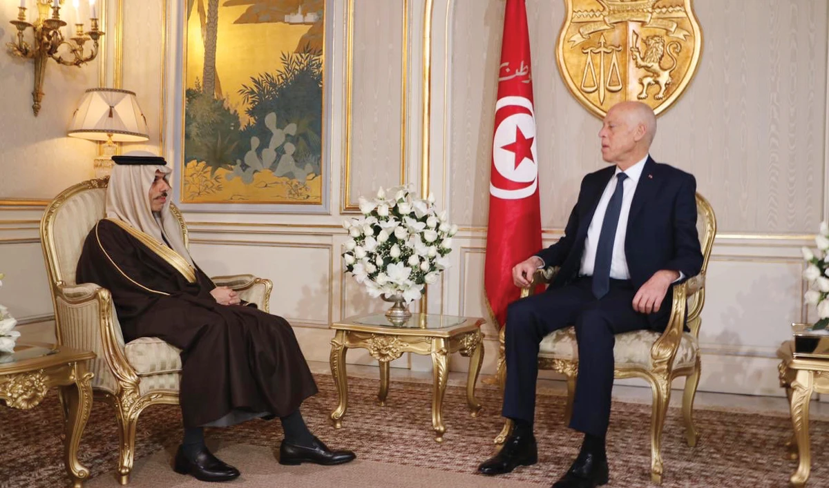 Tunisian President Kais Saied meets Saudi Foreign Minister Prince Faisal bin Farhan at the Carthage Palace. (Photo/Twitter: @FaisalbinFarhan)