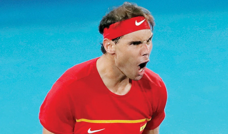 Rafael Nadal reacts during the final doubles match against Belgium in Sydney. (Reuters)