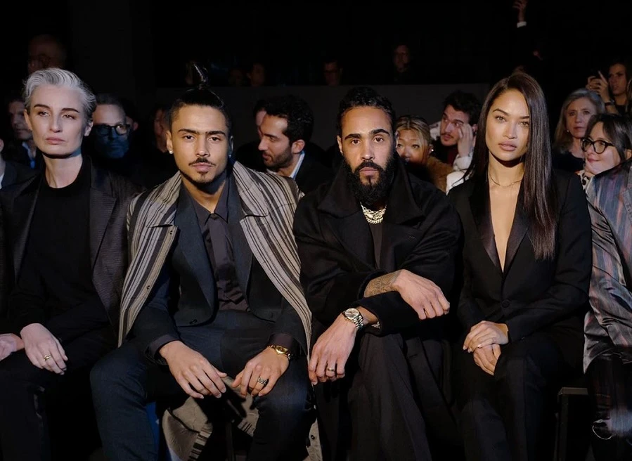 Shanina Shaik front row at Ermenegildo Zegna Fall 2020. Instagram
