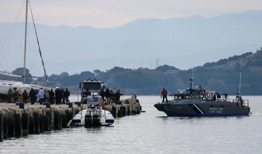 A Greek coastguard vessel approaches the port of Preveza, northwestern Greece, Saturday, Jan. 11, 2020. (AP)