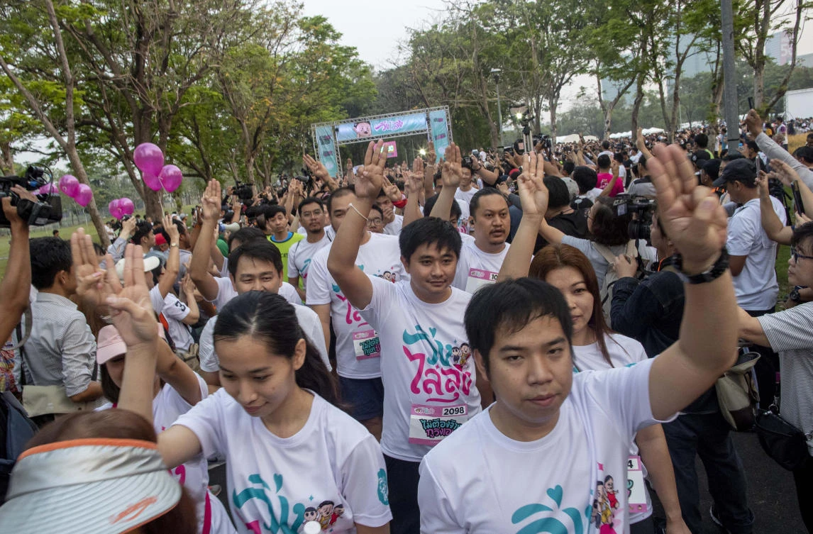 About 10,000 people registered to join the run dubbed as ‘Run Against Dictatorship’ in Bangkok, Thailand on Sunday, Jan. 12, 2020. (AP)