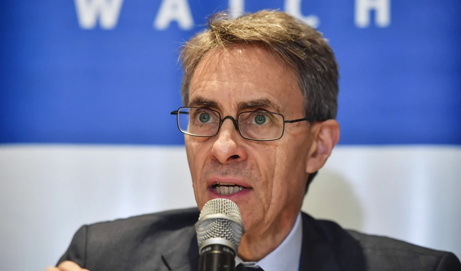 In this file photo taken on October 16, 2019 Human Rights Watch organization executive director, US Kenneth Roth, speaks during a press conference in Sao Paulo, Brazil. (AFP)