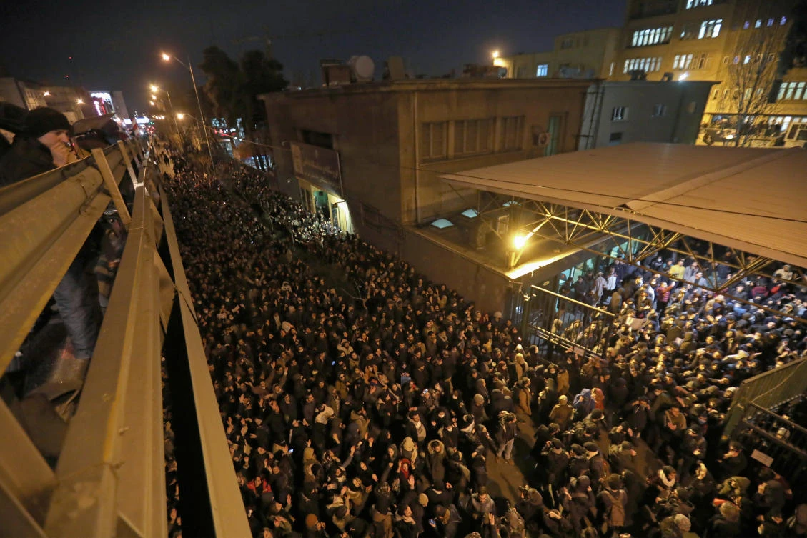 Iranians students demonstrate following a tribute for the victims of Ukraine International Airlines Boeing 737 in front of the Amirkabir University in the capital Tehran. (Atta Kenare/AFP)