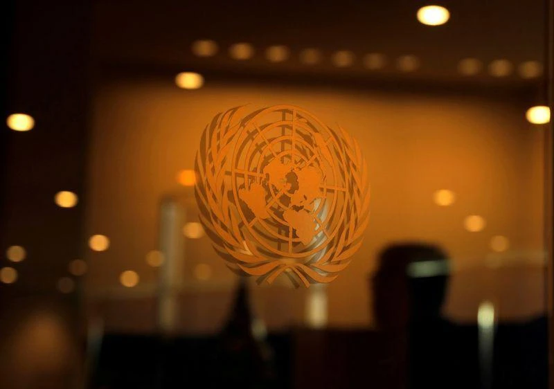 The United Nations logo is seen at the 2019 United Nations Climate Action Summit at UN headquarters in New York, US, September 23, 2019. (Reuters)