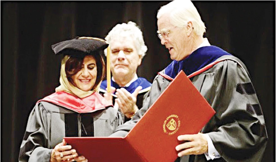 Selwa Al-Hazzaa was granted the degree of Doctor of Humanities, Honoris Causa the highest honor of the Franklin University in Switzerland in 2017 and presented the 48th commencement address at the graduation ceremony. (Supplied)