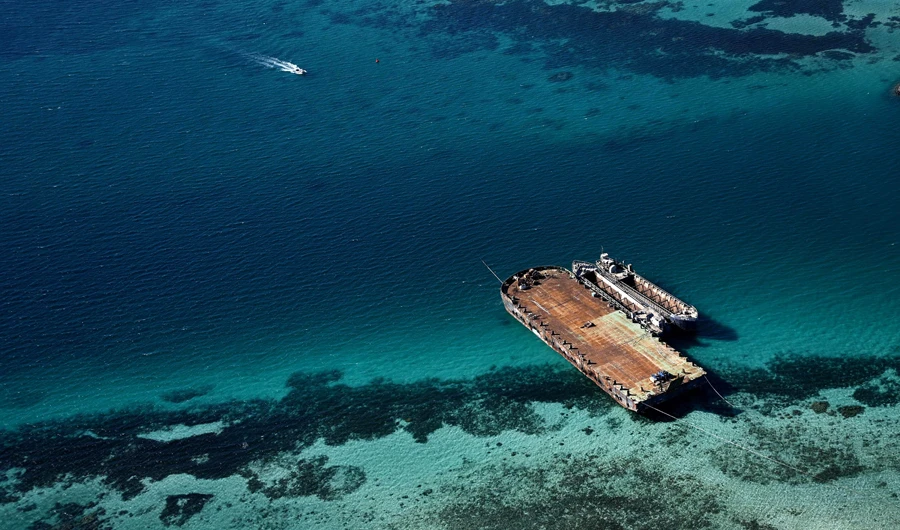 A photo taken on on January 5, 2020 show boats anchored along the Red Sea coast, in Saudi Arabia, on January 5, 2020. (AFP)