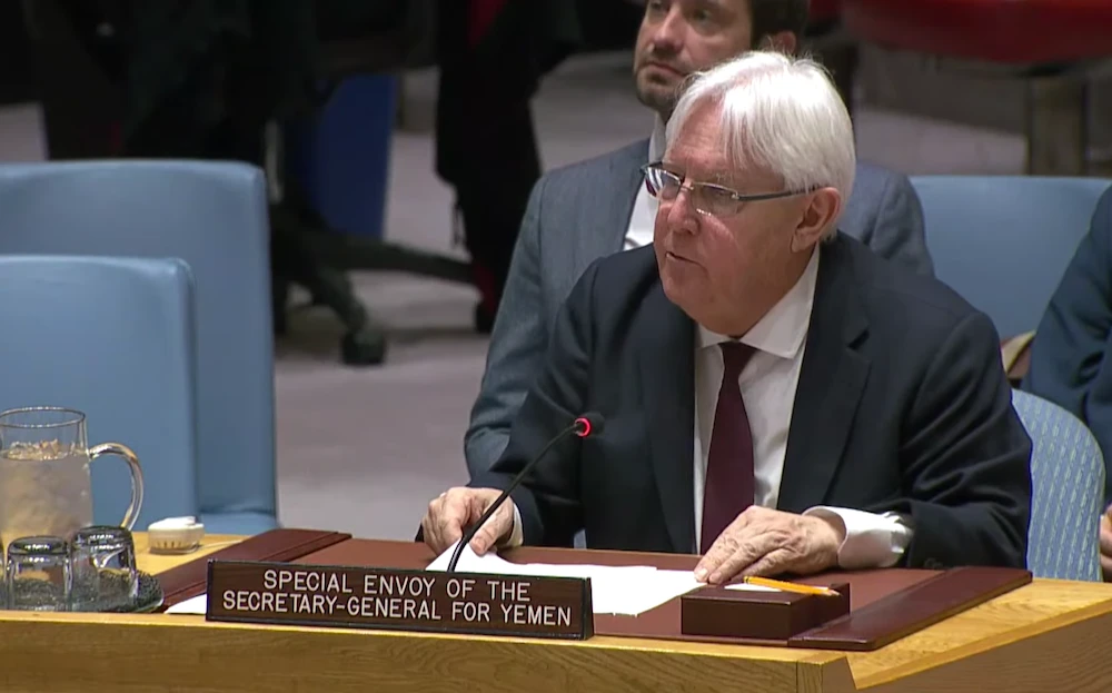 Martin Griffiths made his briefing at the Security Council session after holding several consultations in the Middle East and meetings with various US officials in Washington. (Screenshot/UN TV)