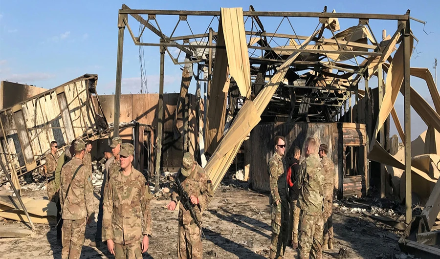 U.S. soldiers are seen at the site where an Iranian missile hit at Ain al-Asad air base in Anbar province, Iraq January 13, 2020. (Reuters)