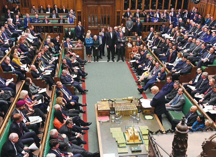 UK Prime Minister Boris Johnson addresses the House of Commons, with the next phase of Brexit negotiations top of his government’s agenda. (AFP)