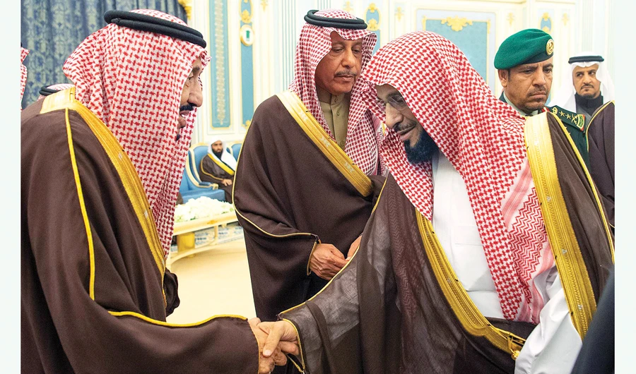 King Salman received scholars and senior citizens on Monday. Saudi Arabia is seeking to create a culture of tolerance in the country. (SPA)