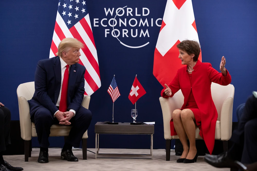 US President Donald Trump reverted to his role as salesman Tuesday, telling a gathering of the world's top businessmen at the WEF in Davos about America's "comeback." (AP)