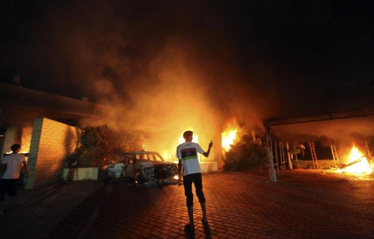 The US Consulate in Benghazi is seen in flames after the attack on September 11, 2012. (Reuters)