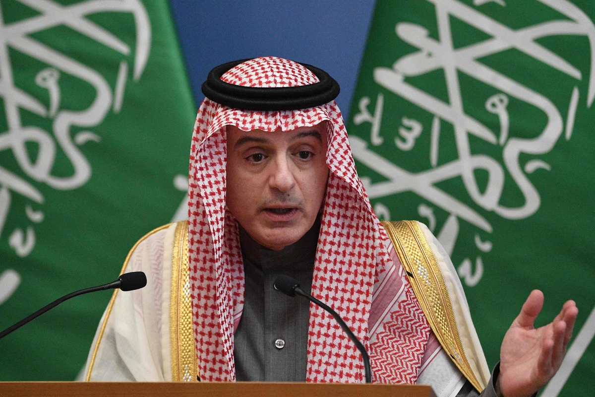 Saudi Minister of State for Foreign Affairs Adel Al-Jubeir gives a joint press conference with the Hungarian Minister of Foreign Affairs and Trade on Jan. 24, 2020 in Budapest, Hungary. (AFP)