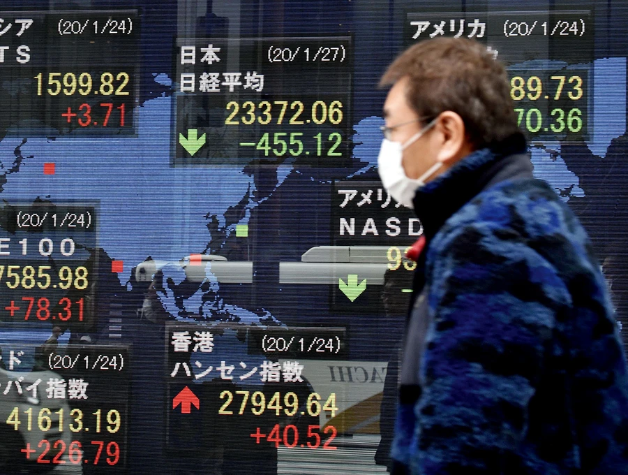 Shares tumbled in Asian markets as China announced sharp increases in the number of people affected in an outbreak of a potentially deadly virus. (AFP)
