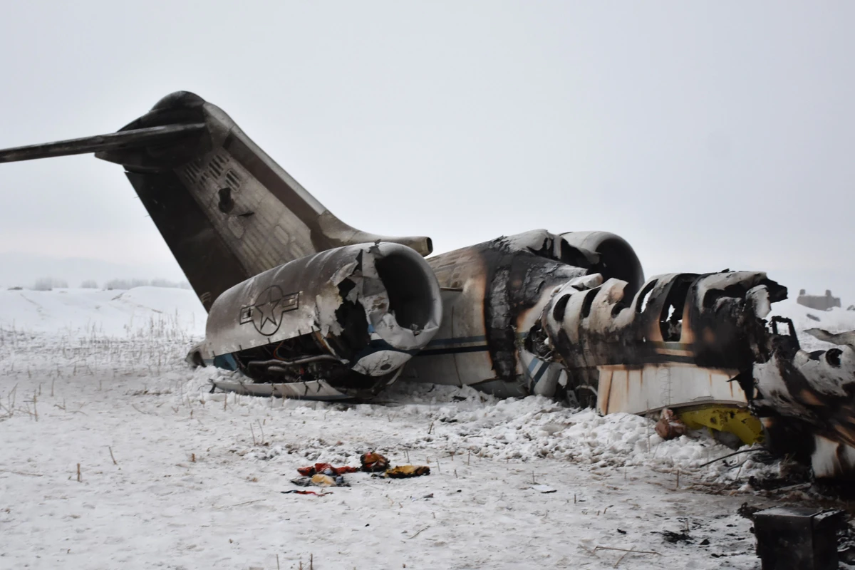 In this photograph, the wreckage of a US Bombardier E-11A jet is seen after it crashed in mountainous territory of Deh Yak district in Ghazni province on Jan. 27, 2020. (AFP)