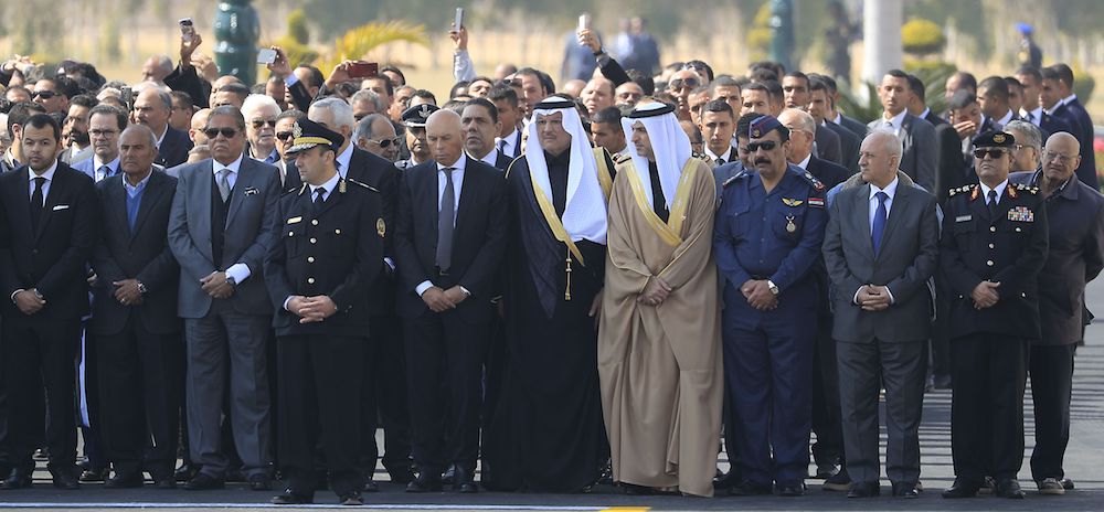 Arab officials attend the funeral ceremony of Egypt's former president Hosni Mubarak at Cairo's Mosheer Tantawi mosque. (AFP)