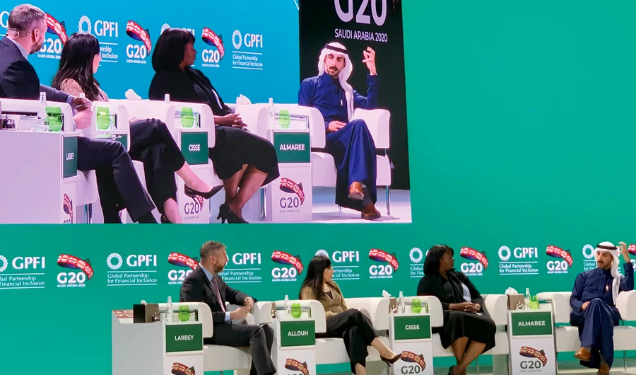 Nizar Al-Maree, head of Beehive in Saudi Arabia, right, speaks during a panel discussion. He says the team behind the platform are experts who came from diverse backgrounds. (Supplied)