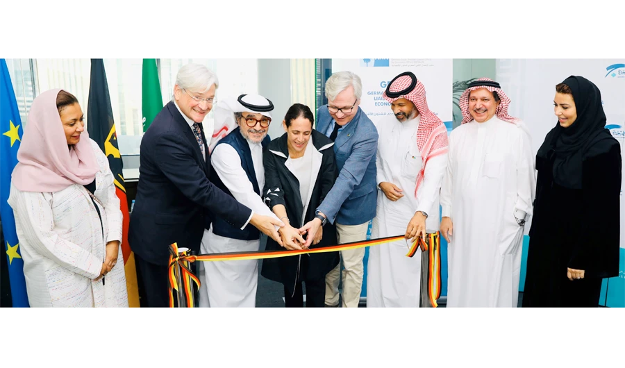 From left, Sarah Ayed Al-Ayed, board member, JCCI; Holger Ziegeler, German consul general; Mohammed Yousuf Naghi, JCCI chairman; Dr. Dalia Samra-Rohte, delegate of GESALO; Dr. Martin Wansleben CEO, Association of German Chambers of Industry and Commerce; Imad Mohammed Hashem, secretary-general of JCCI; Khaled Al-Juffali, chairman, E.A. Juffali and Brothers; and Dina Hasan Al-Nahdi, board member, JCCI.