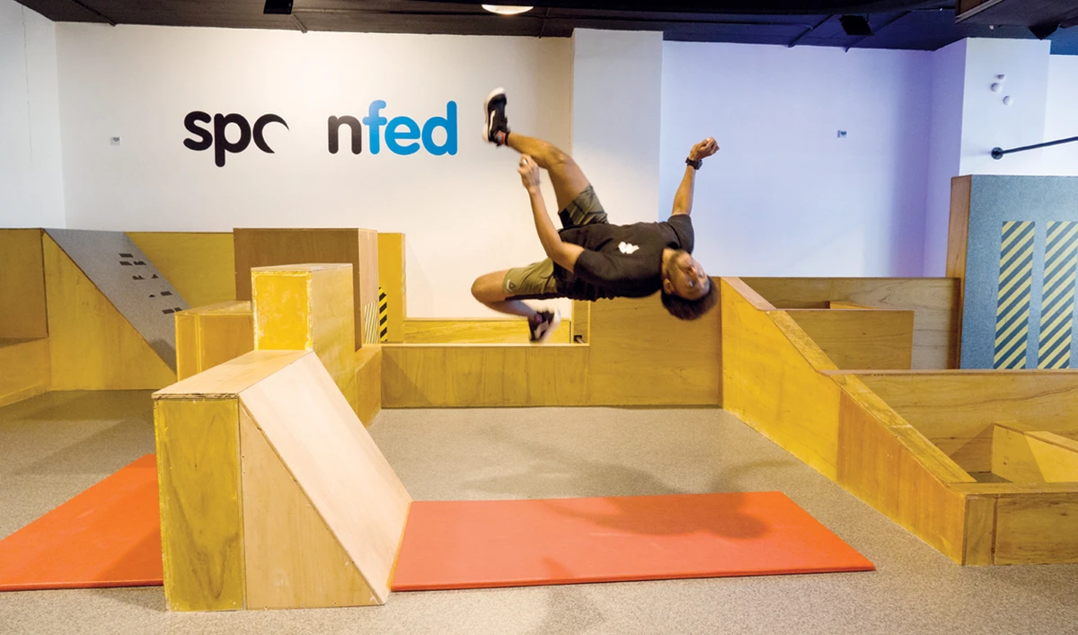 The original idea behind parkour is helping people to become more efficient at moving, says Flite Freerun co-founder Jon Dean. (AN Photos/Huda Bashatah)