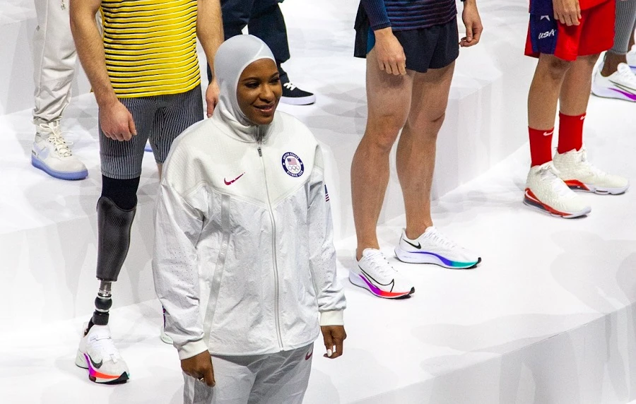 Ibtihaj Muhammad walks the runway for Nike during NYFW
