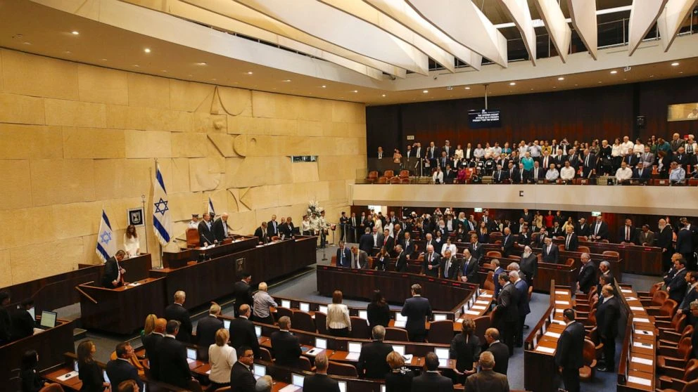 The general view of the plenum during the swearing in ceremony at the Caesar Premier Jerusalem in Jerusalem, Tuesday, April 30, 2019. (AP)
