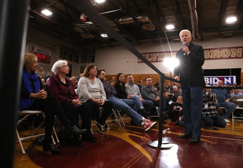 Democratic presidential candidate former Vice President Joe Biden’s remark at a campaign event on February 09, 2020 in Hudson, New Hampshire, above, drew criticism online. (Getty Images/AFP)