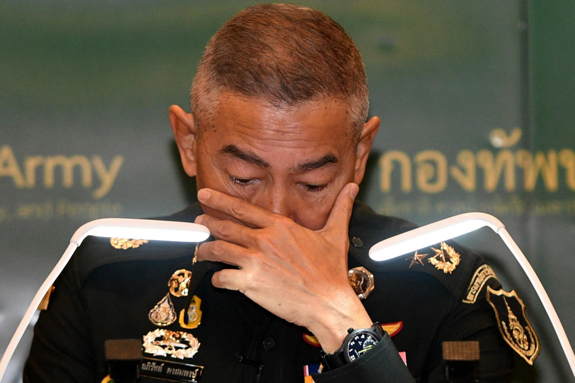 Thai army chief Apirat Kongsompong reacts during a news conference in Bangkok, Thailand, following last weekend's shooting rampage by a soldier at a mall in the city of Nakhon Ratchasima, February 11, 2020. (Reuters)