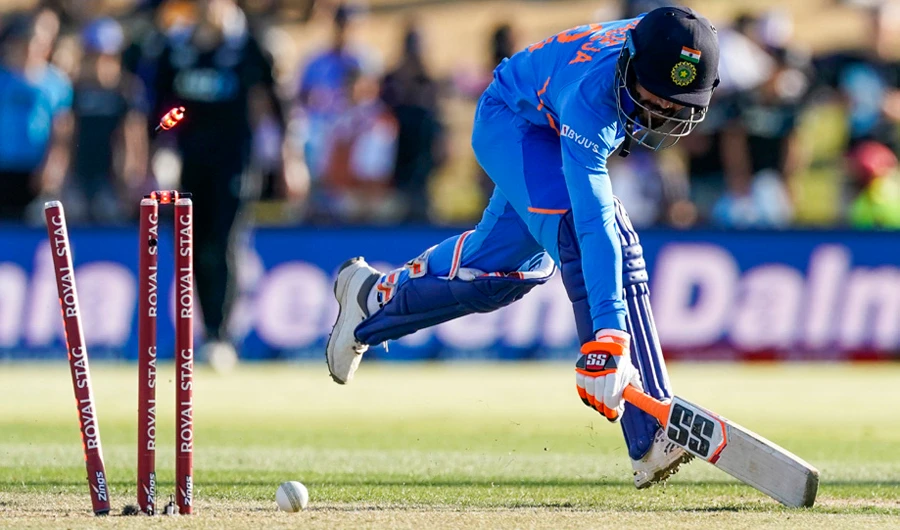 India’s Ravindra Jadeja makes his ground during the ODI match between India and New Zealand in Tauranga, New Zealand. (AP)