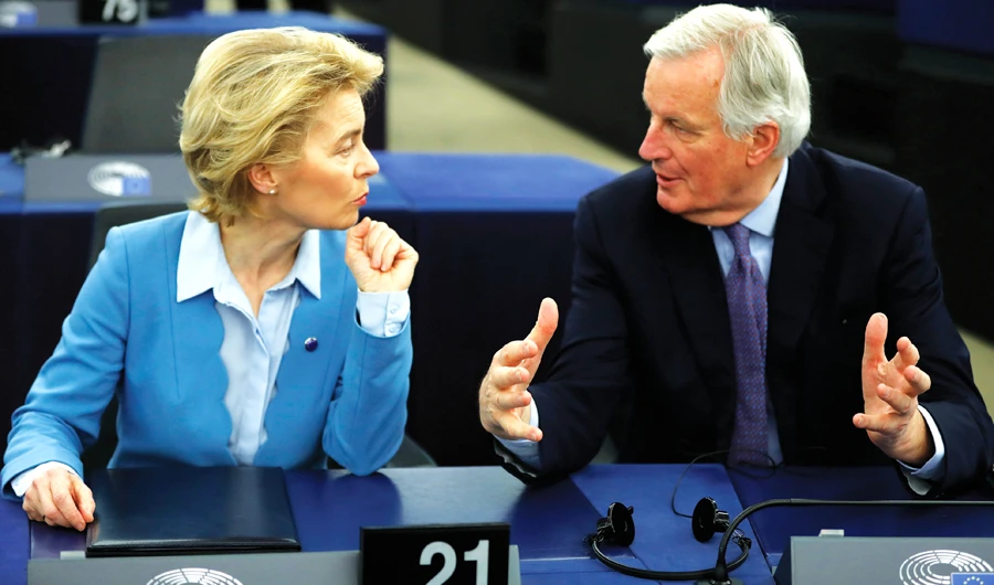 European Commission President Ursula von der Leyen and EU chief Brexit negotiator Michel Barnier in Strasbourg. (AP)