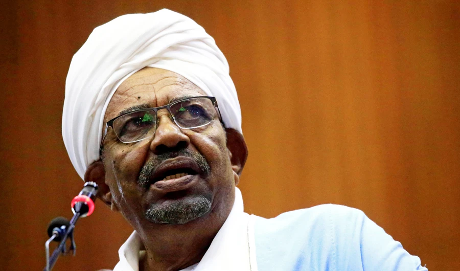 Sudanese President Omar al-Bashir delivers a speech inside Parliament in Khartoum, Sudan April 1, 2019. (REUTERS)
