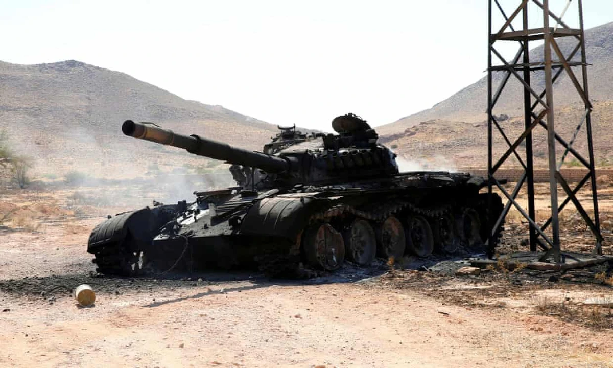 A destroyed tank south of Tripoli. A fragile truce has been in place in Libya since January. (Reuters)