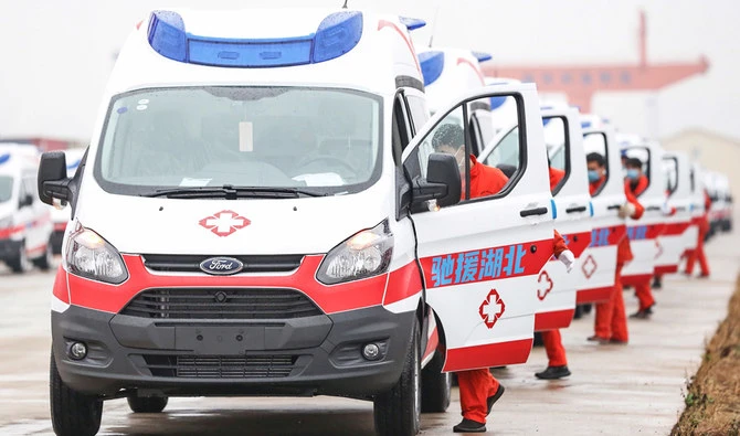 This photo taken on February 12, 2020 shows negative pressure protection and monitoring ambulances preparing to leave for Wuhan in Nanchang in China's central Jiangxi province. (AFP)