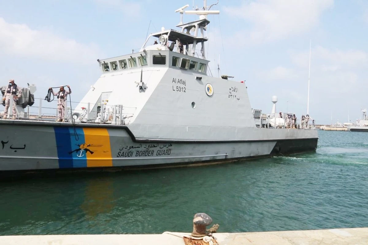 The Saudi border guards' ship Al-Aflaj has been on a rescue mission to evacuate a British sailor who fell ill aboard a ship in the Red Sea. (Courtesy: Saudi border gaurds official Twitter @BG994)