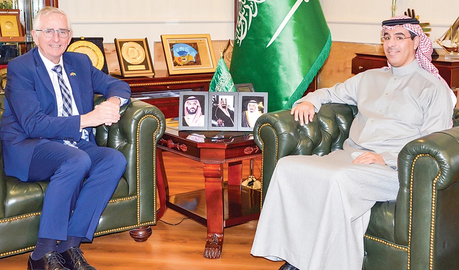 Saudi Human Rights Commission President Dr. Awwad bin Saleh Al-Awwad meets Danish Ambassador to the Kingdom Ole Moesby in Riyadh. (SPA)