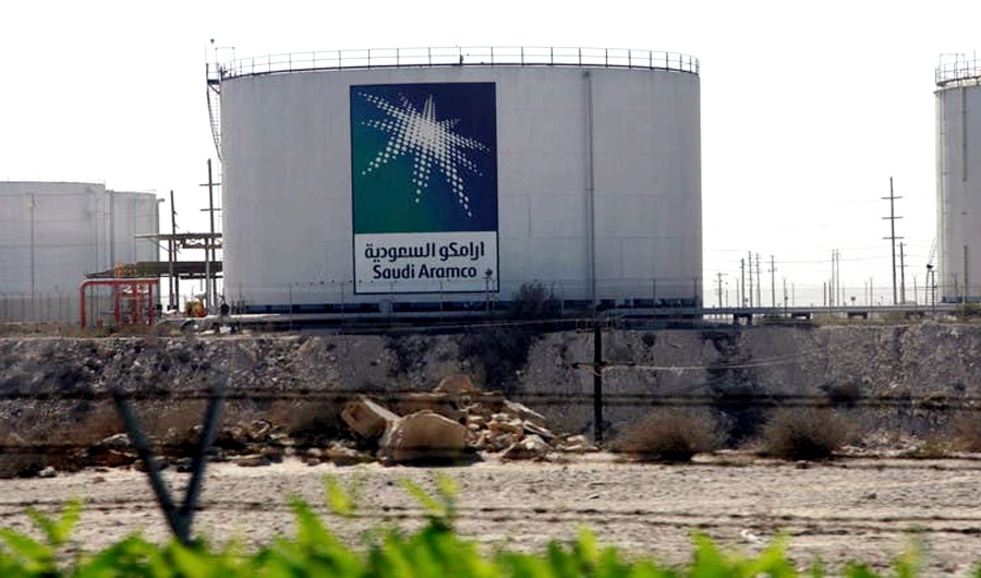 An oil tank is seen at the Production facility at Saudi Aramco’s Shaybah oilfield in the Empty Quarter. (Reuters)