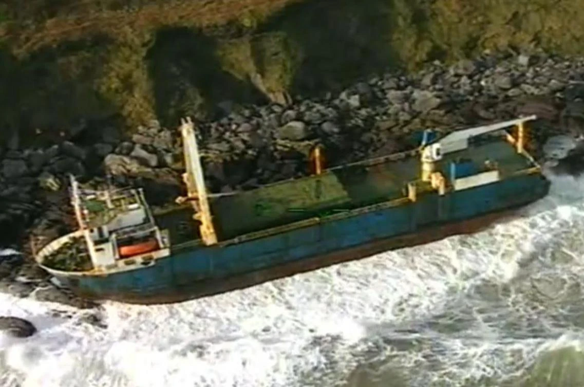 The abandoned MV Alta cargo ship on the rocks off the coast of Ballycotton, County Cork, Ireland. (AFP)